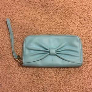Teal wallet with wrist strap
